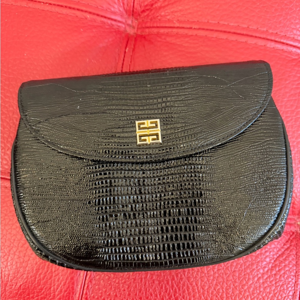 Elegant Vtg Givenchy Paris Black Embossed Lizard Women's Handbag Clutch - Picture 8 of 13